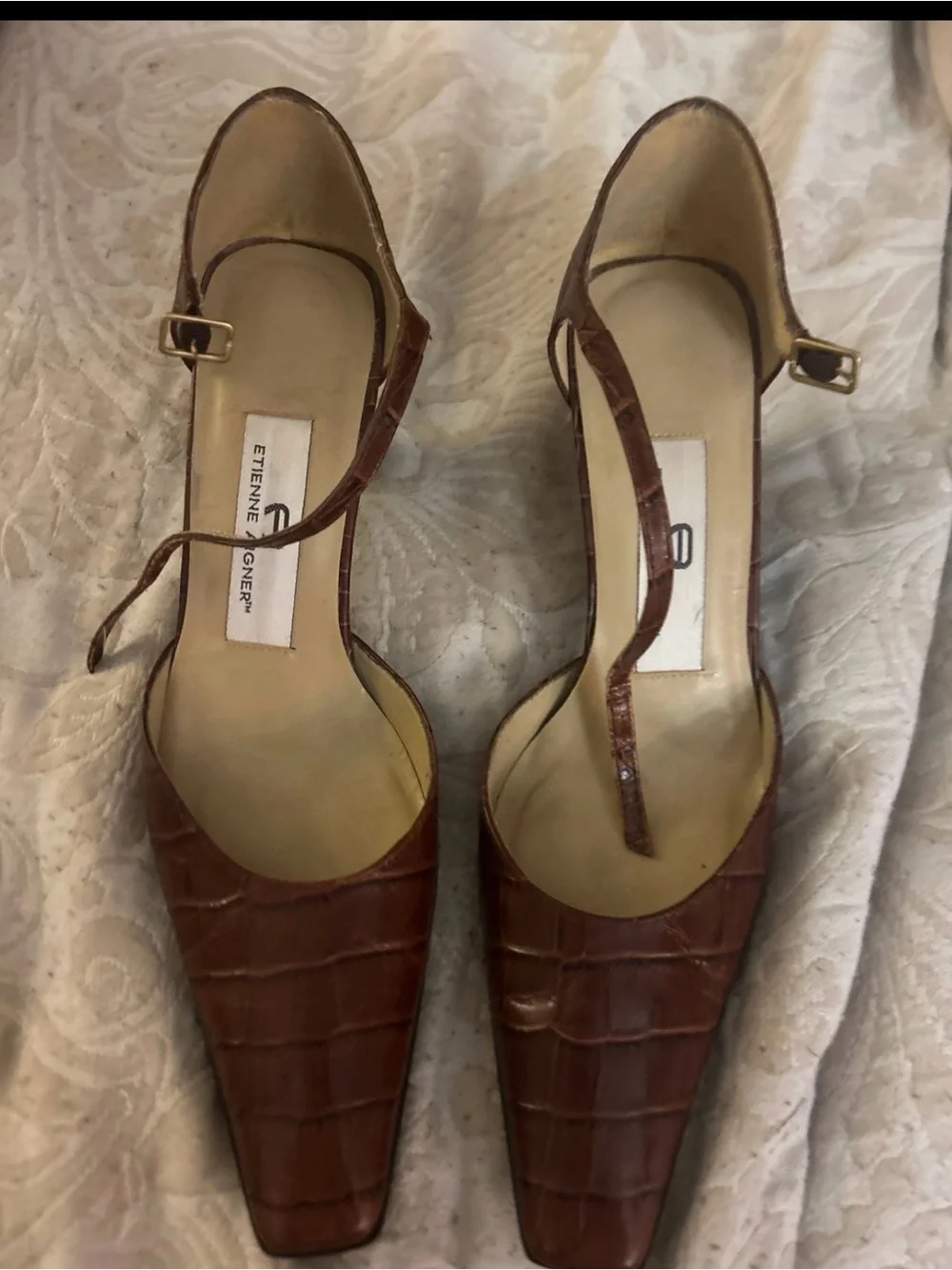 Etienne Aigner Brown Croc-Embossed Heels
